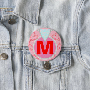 Monogram Blue Diamond Red Hearts Button