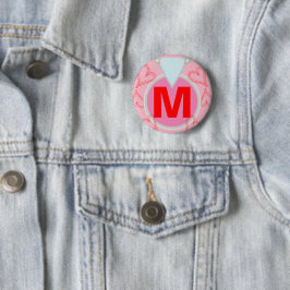 Monogram Blue Diamond Red Hearts Button