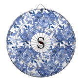Monogram Blue Floral Botanic Muster Dartboard Dartscheibe (vorne)