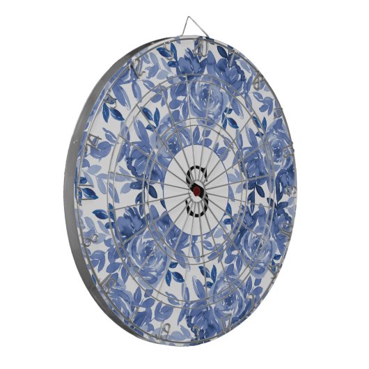 Monogram Blue Floral Botanic Muster Dartboard Dartscheibe (Vorderseite Links)