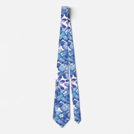Monogram Blue Floral Botanic Neck Tie Krawatte (Vorderseite)