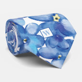 Monogram Blue Floral Botanic Neck Tie Krawatte (Gerollt)
