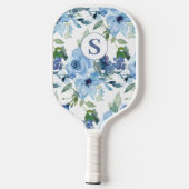 Monogram Blue Floral Botanical Pickleball Paddel Schläger (Rückseite)
