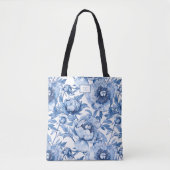 Monogram Blue Floral Bridesmaid Blume Shopping Tasche (Vorderseite)