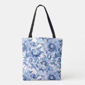 Monogram Blue Floral Bridesmaid Blume Shopping Tasche (Rückseite)