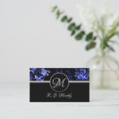 Monogram Blue Floral Business Card Visitenkarte (Stehend Vorderseite)