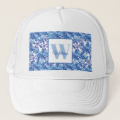 Monogram Blue Floral Name Truckerkappe (Vorderseite)