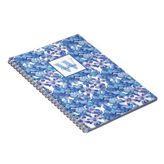 Monogram Blue Floral Notizblock (Rechte Seite)