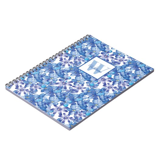 Monogram Blue Floral Notizblock (Linke Seite)