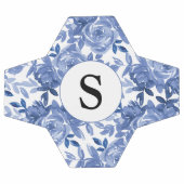 Monogram Blue Floral Pattern Fußball (Flach)