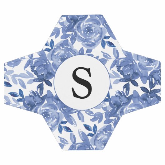 Monogram Blue Floral Pattern Fußball (Flach)