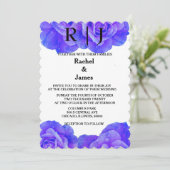 Monogram Blue Floral Rose Blume Blooms Wedding Einladung (Stehend Vorderseite)