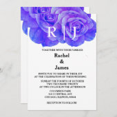 Monogram Blue Floral Rose Blume Elegante Hochzeit Einladung (Vorne/Hinten)