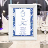 Monogram Blue Floral Script Five 8 Names Tischnummer