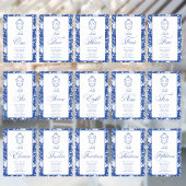 Monogram Blue Floral Script Four 8 Names Tischnummer