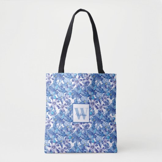 Monogram Blue Floral Tasche (Vorderseite)