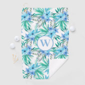 Monogram Blue Floral Tropical Botanical Golfhandtuch (Insitu)