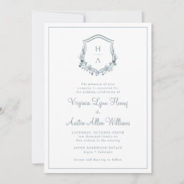 Monogram Blue Floral Wedding Einladung