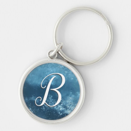 Monogram Blue Frost Script Schlüsselanhänger (Vorne)