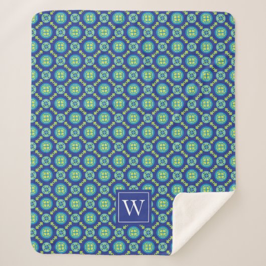 Monogram Blue Geometric Muster Sherpadecke (Vorderseite)