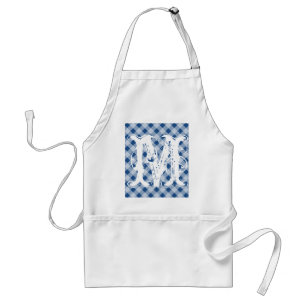 Monogram Blue Gingham kurze Schürze für Männer und