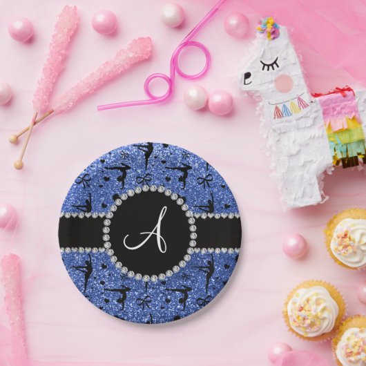Monogram Blue Glitzer Gymnastik Herz Pappteller (Party)