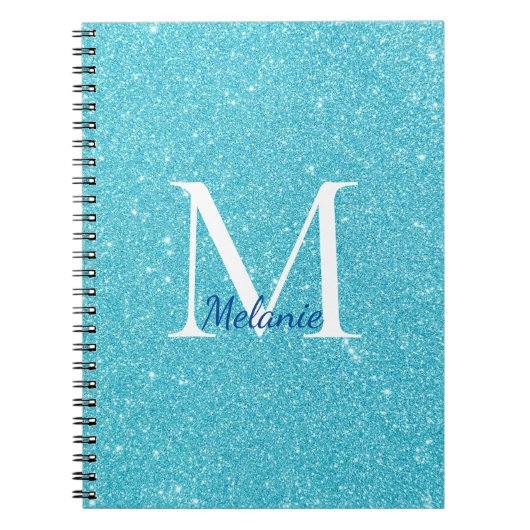 Monogram Blue Glitzer Notizblock (Vorderseite)