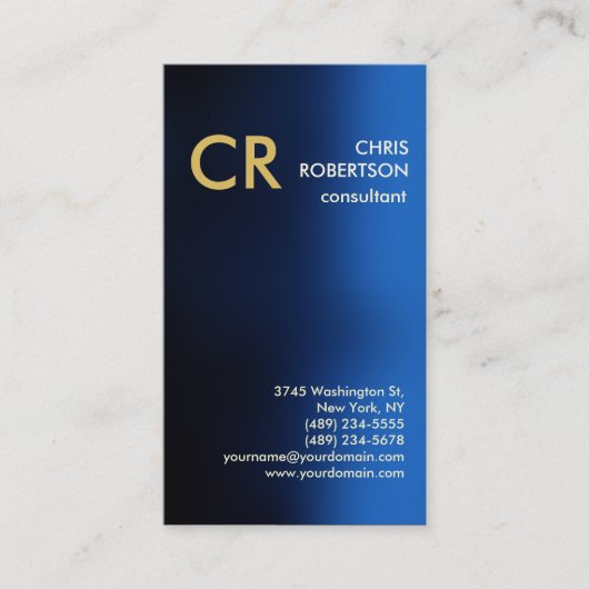 Monogram Blue Gold Business Card Visitenkarte (Vorderseite)