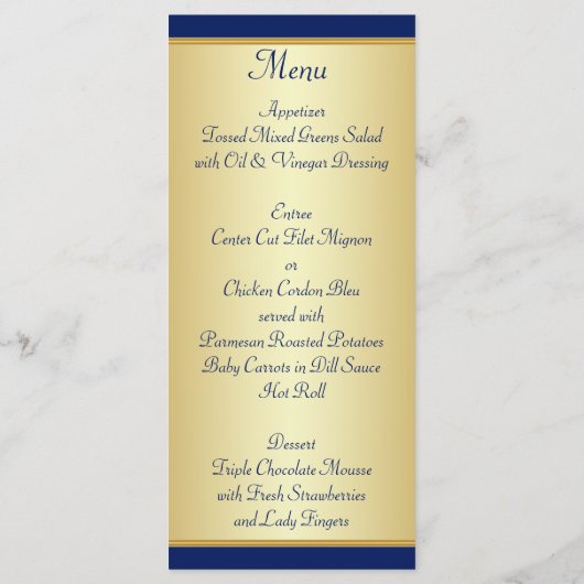 Monogram Blue, Gold Floral Menu Card Menükarte (Rückseite)