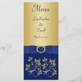 Monogram Blue, Gold Floral Menu Card Menükarte (Vorderseite)
