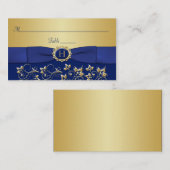 Monogram Blue Gold Floral Platzkarte (Vorne/Hinten)