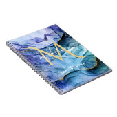 Monogram Blue & Gold Fluid Alcohol Tinte Abstrakt Notizblock (Rechte Seite)