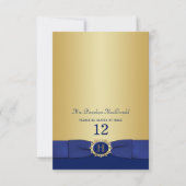 Monogram Blue, Gold Folding Platzkarte (Vorderseite)