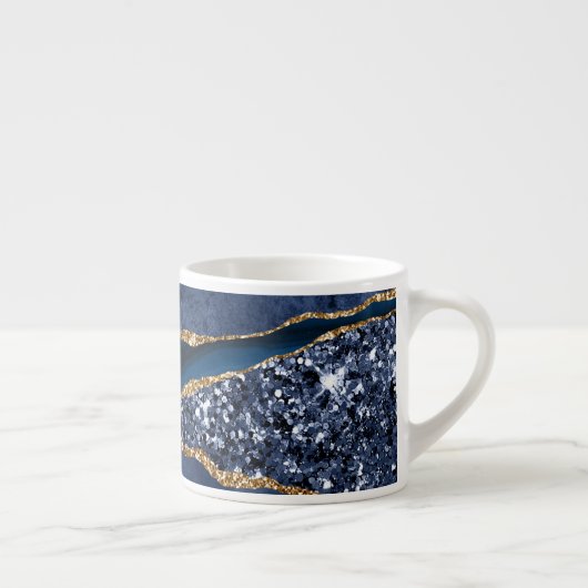 Monogram Blue Gold Glitzer Agate Marble Expresso Espressotasse (Rechts)