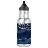 Monogram Blue Gold Glitzer Agate Marble Trendy Edelstahlflasche (Rechts)