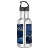 Monogram Blue Gold Glitzer Agate Marble Trendy Edelstahlflasche (Rückseite)