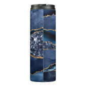 Monogram Blue Gold Glitzer Agate Marble Trendy Thermosbecher (Rückseite)