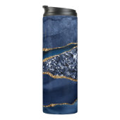 Monogram Blue Gold Glitzer Agate Marble Trendy Thermosbecher (Nach rechts gedreht)