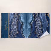 Monogram Blue Gold Glitzer Agate Pattern Trendy Strandtuch (Vorderseite)