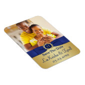Monogram Blue, Gold Save the Date Foto Magnet (Rechte Seite)