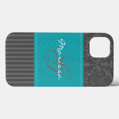 Monogram Blue, Grau Damask Stripe iPad Air Hüllen (Rückseite (Horizontal))