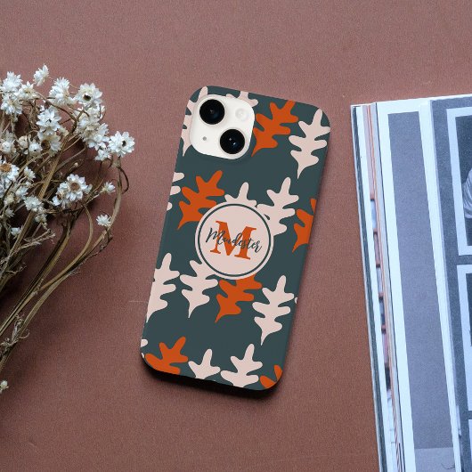 Monogram Blue, Grau & Orange Abstrakt Art Pattern iPhone Hülle