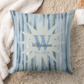 Monogram Blue Graue Marinebänder Aquarell Kissen (Decke)