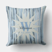 Monogram Blue Graue Marinebänder Aquarell Kissen (Rückseite)