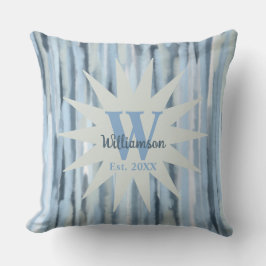 Monogram Blue Graue Marinebänder Aquarell Kissen