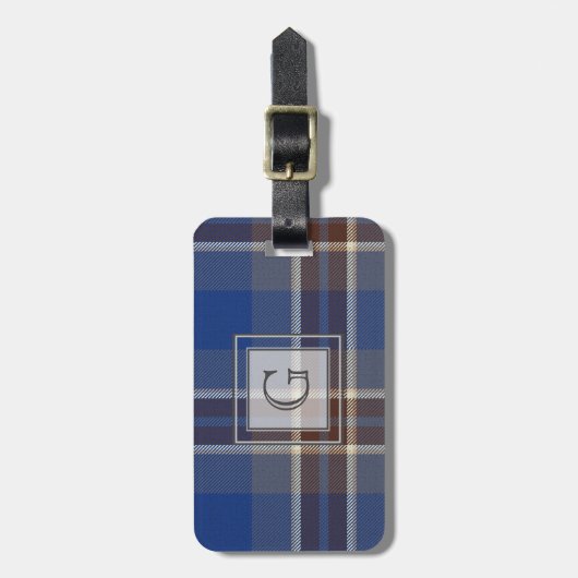 Monogram Blue Graue Tartan Geschenke für Männer, i Gepäckanhänger (Vorderseite vertikal)