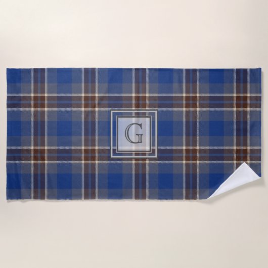 Monogram Blue Graue Tartan Geschenke für Männer, i Strandtuch (Vorderseite)