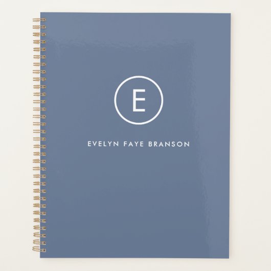 Monogram Blue Gray Minimalistisch Einfache Anfangs Planer (Vorderseite)