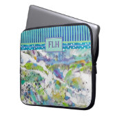 Monogram Blue Green Abstrakt Art & Stripes Laptopschutzhülle (Vorderseite Links)