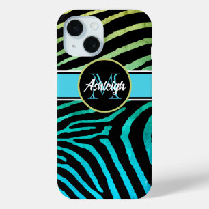 Monogram Blue, Green, Black Zebra Stripes Case-Mate iPhone Hülle